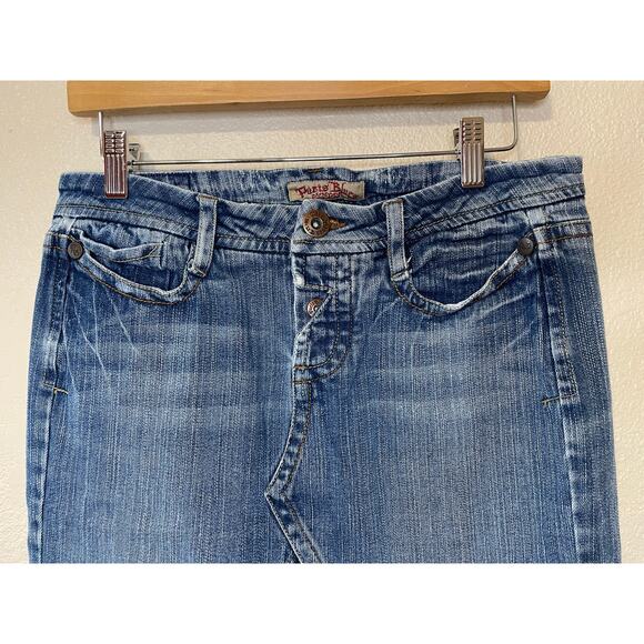 VTG Paris Blue Y2K Western Boho Style Mini Medium Wash Denim Skirt Size 7 - Picture 13 of 14